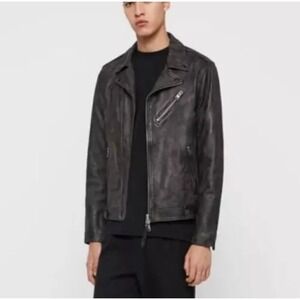 AllSaints Drury Biker Camo Moto Men Leather Jacket - XS